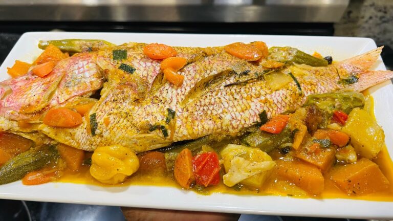 Steamed Fish Garnished with Carrots and Okra: A Healthy and Flavorful Delight