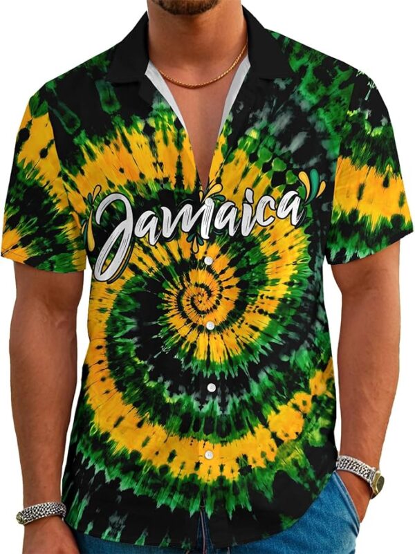 Jamaican Shirts for Men Short Sleeve Casual Novelty Printed Jamaican Shirt Button Down Aloha Shirts